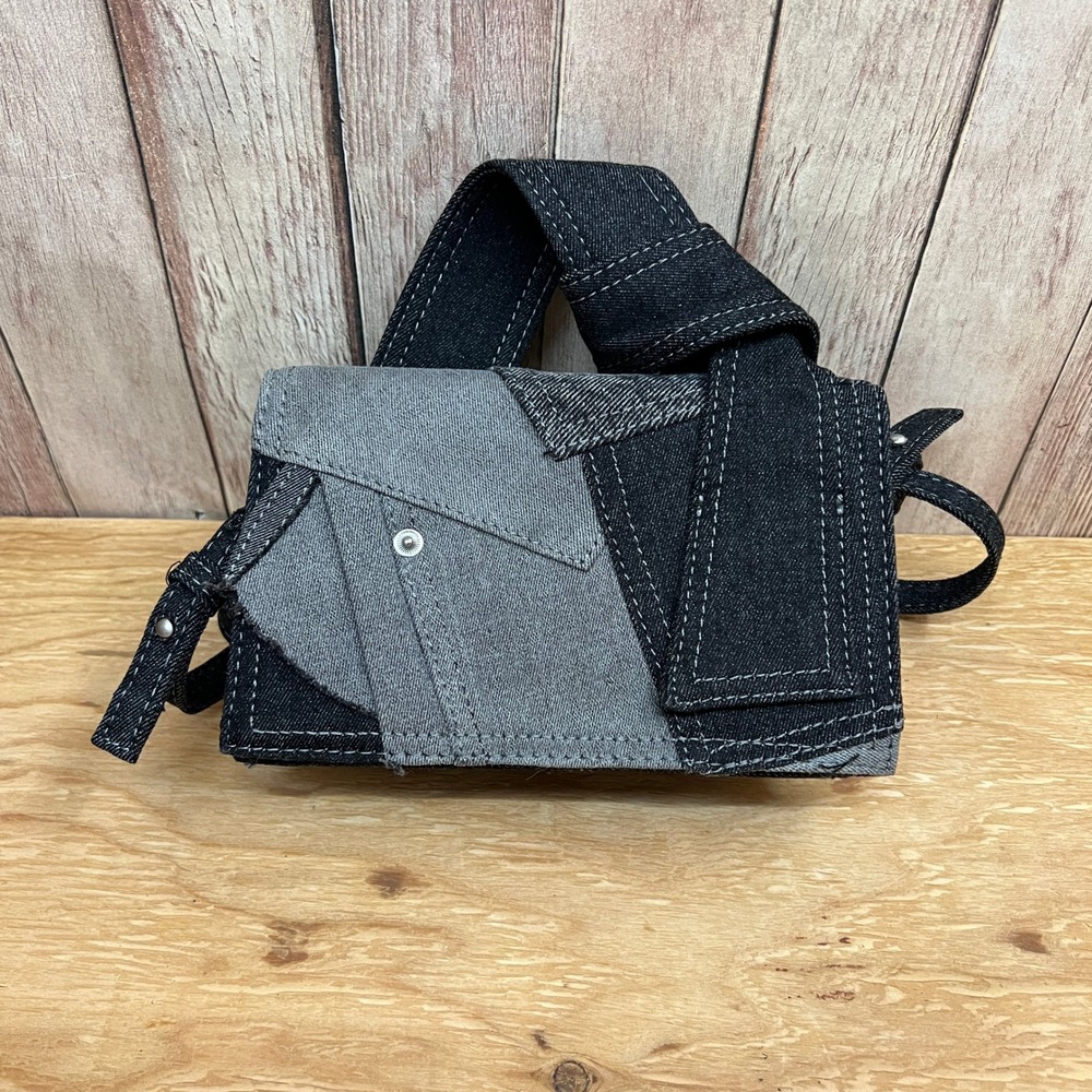 Zara Black Denim Mini Crossbody Bag Knotted Handle Y2K Patchwork Shoulder Purse